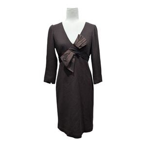Rickie Freeman for Teri Jon Chocolate Brown 100% Wool Crepe Tuxedo Bow Dress, 6